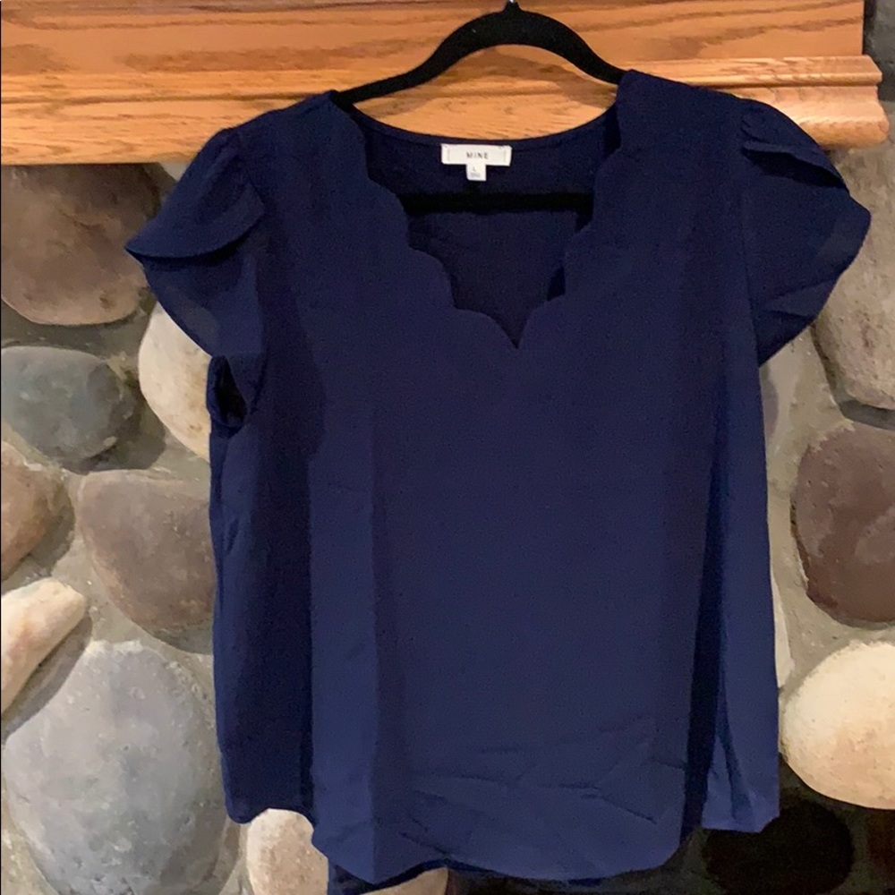 Mine navy flutter sleeve and scallop neck too
